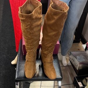 Brown Suede Knee-High Boots